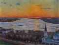 the sunset on volga nizhny novgorod 1911 Konstantin Yuon river landscape